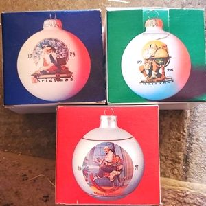 Norman Rockwell Limited Edition Christmas Ornaments 75,76,77